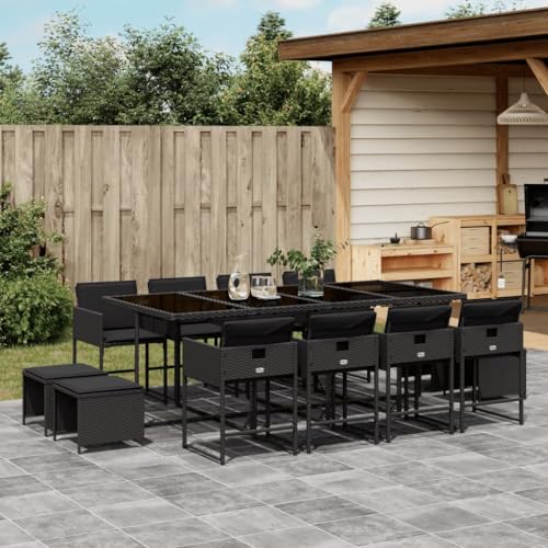 Qnhdfrt Garten Essgruppe 8 Stühle 4 Hocker mit Kissen Schwarz PE Rattan Klappbar für Terrasse Balkon Garten Qnhdfrt Garten Essgruppe 8 Stühle 4 Hocker mit Kissen Schwarz PE Rattan Klappbar für Terrasse Balkon Garten von Qnhdfrt