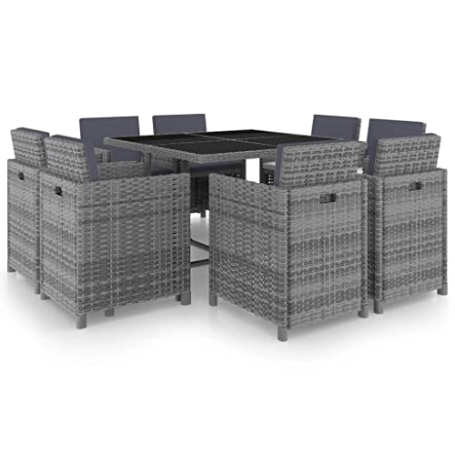 Qnhdfrt Garten Essgruppe 8 Stühle Anthrazit PE Rattan mit Polster Outdoor Sitzgruppe für Terrasse Balkon Garten von Qnhdfrt
