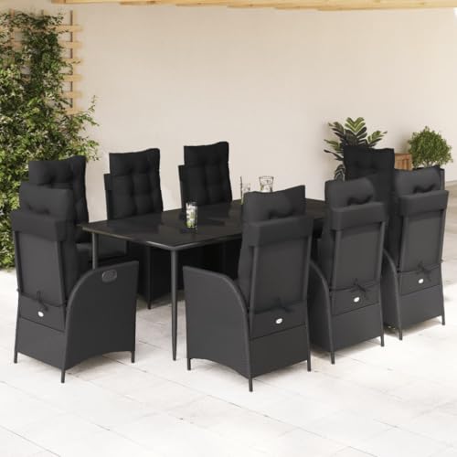 Qnhdfrt Garten Essgruppe 8 Stühle Set Schwarz PE Rattan Outdoor Sitzgruppe mit Kissen und Glas Tisch 200x100 cm für Garten Terrasse Balkon Qnhdfrt Garten Essgruppe 8 Stühle Set Schwarz PE Rattan Outdoor Sitzgruppe mit Kissen und Glas Tisch 200x100 cm für Garten Terrasse Balkon von Qnhdfrt