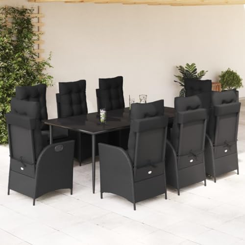 Qnhdfrt Garten Essgruppe 8 Stühle Tisch Schwarz PE Rattan Outdoor Möbel Set 200x100 cm für Garten Terrasse Balkon von Qnhdfrt
