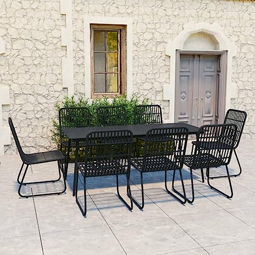 Qnhdfrt Garten Essgruppe 8 Stühle Tisch Schwarz Poly Rattan Glas Tischplatte 190 x 90 cm Wetterfest Stapelbar für Terrasse Garten Balkon von Qnhdfrt