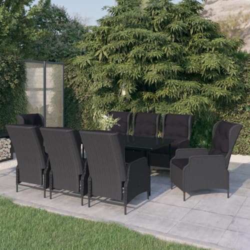 Qnhdfrt Garten Essgruppe 8 Stühle mit Glas Tisch Outdoor Möbel Set PE Rattan Dunkelgrau für Terrasse Balkon und Gartenbereich von Qnhdfrt