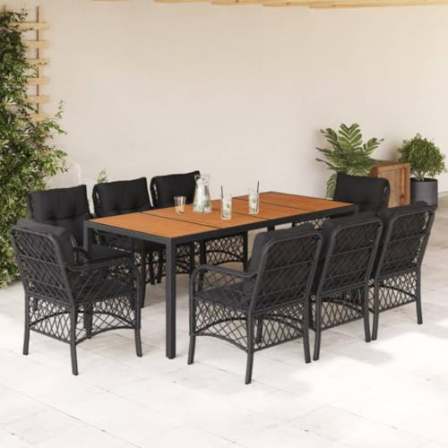 Qnhdfrt Garten Essgruppe 8 Stühle mit Kissen PE Rattan Akazienholz Tisch Outdoor Möbel Set für Terrasse Garten und Balkon von Qnhdfrt
