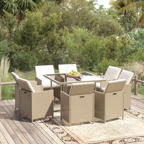 Qnhdfrt Garten Essgruppe 8 Stühle mit Kissen PE Rattan Outdoor Set Beige Modernes Design Wetterfest für Garten Terrasse Balkon von Qnhdfrt