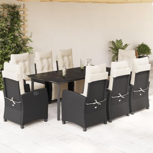 Qnhdfrt Garten Essgruppe 8 Stühle mit Kissen PE Rattan Schwarz Tisch 200x100 cm Outdoor Lounge Set für Terrasse Garten Balkon von Qnhdfrt