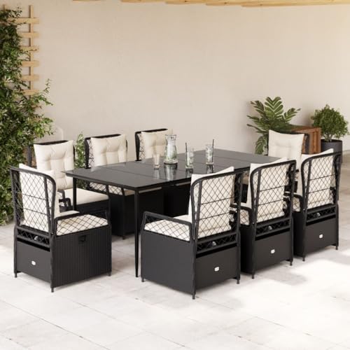 Qnhdfrt Garten Essgruppe 8 Stühle mit Kissen PE Rattan Schwarz Tisch 200x100 cm Outdoor Sitzgruppe für Garten Terrasse Balkon von Qnhdfrt