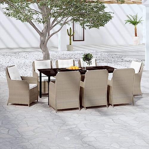 Qnhdfrt Garten Essgruppe 8 Stühle mit Kissen Schwarz Braun Outdoor Esstisch Set 200 x 100 cm PE Rattan und Stahl Wetterfest für Terrasse Garten Balkon von Qnhdfrt