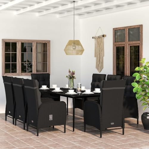 Qnhdfrt Garten Essgruppe 8 Stühle mit Kissen Schwarz Outdoor Esstisch Set aus PE Rattan und Stahl für Terrasse Garten Balkon von Qnhdfrt