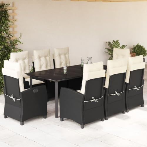 Qnhdfrt Garten Essgruppe 8 Stühle mit Kissen Schwarz PE Rattan Tisch 200x100 cm Verstellbare Relaxsessel für Terrasse Garten und Balkon Qnhdfrt Garten Essgruppe 8 Stühle mit Kissen Schwarz PE Rattan Tisch 200x100 cm Verstellbare Relaxsessel für Terrasse Garten und Balkon von Qnhdfrt