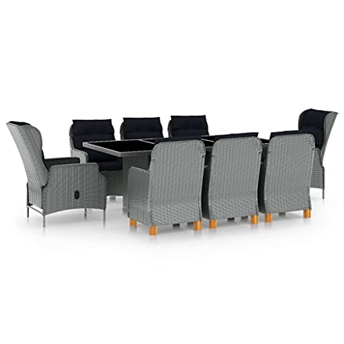 Qnhdfrt Garten Essgruppe 8 Stühle mit Liegesessel und Tisch Set aus PE Rattan Hellgrau Schwarz Polster Outdoor Möbel für Terrasse Balkon Gartenbereich von Qnhdfrt