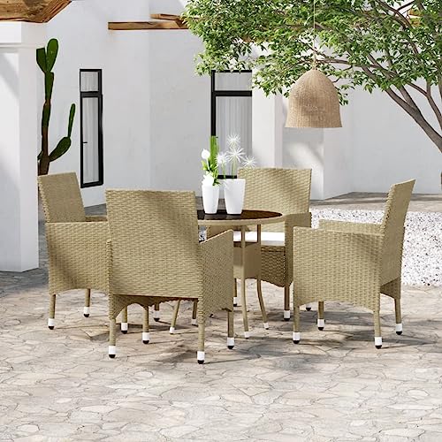 Qnhdfrt Garten Essgruppe 80 cm Poly Rattan Set mit 4 Stühlen und Kissen Beige Outdoor Tischgarnitur für Terrasse Balkon Garten von Qnhdfrt