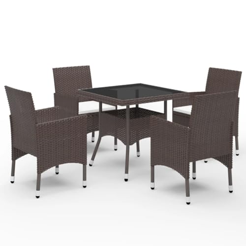 Qnhdfrt Garten Essgruppe 80 x 80 cm 5 TLG Set mit Hartglas Tisch und PE Rattan Stühlen Cremeweiß Kissen Modernes Design für Terrasse Balkon Garten von Qnhdfrt