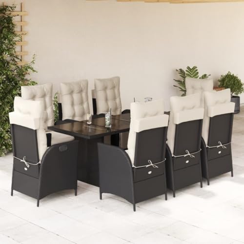Qnhdfrt Garten Essgruppe 9-TLG. Schwarz PE Rattan mit Kissen und Glas Tischplatte für Garten Terrasse Balkon Qnhdfrt Garten Essgruppe 9-TLG. Schwarz PE Rattan mit Kissen und Glas Tischplatte für Garten Terrasse Balkon von Qnhdfrt