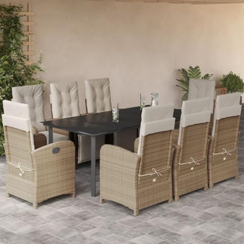 Qnhdfrt Garten Essgruppe 9 teilig Beige PE Rattan Set mit Kissen und Glas Tisch für Balkon Garten Terrasse Qnhdfrt Garten Essgruppe 9 teilig Beige PE Rattan Set mit Kissen und Glas Tisch für Balkon Garten Terrasse von Qnhdfrt