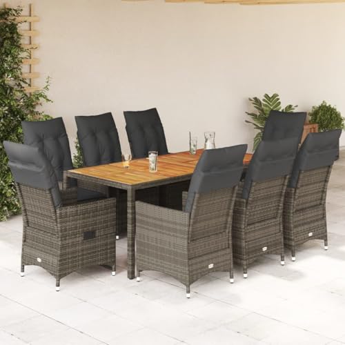 Qnhdfrt Garten Essgruppe 9 teilig Grau PE Rattan mit Kissen Verstellbare Relaxsessel und Akazienholz Tisch für Terrasse Garten und Balkon Qnhdfrt Garten Essgruppe 9 teilig Grau PE Rattan mit Kissen Verstellbare Relaxsessel und Akazienholz Tisch für Terrasse Garten und Balkon von Qnhdfrt