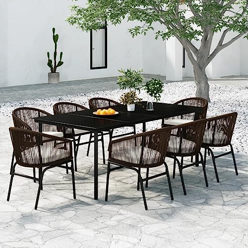 Qnhdfrt Garten Essgruppe 9 teilig Outdoor Set Schwarz Braun mit Glas Tisch und 8 Stühlen für Terrasse Balkon Garten Qnhdfrt Garten Essgruppe 9 teilig Outdoor Set Schwarz Braun mit Glas Tisch und 8 Stühlen für Terrasse Balkon Garten von Qnhdfrt