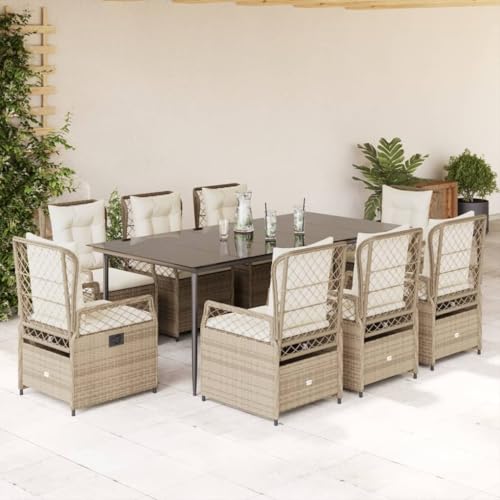 Qnhdfrt Garten Essgruppe 9 teilig PE Rattan Set mit Kissen Beige Schwarz Verstellbare Relaxsessel und Glas Tisch für Terrasse Garten Balkon Qnhdfrt Garten Essgruppe 9 teilig PE Rattan Set mit Kissen Beige Schwarz Verstellbare Relaxsessel und Glas Tisch für Terrasse Garten Balkon von Qnhdfrt