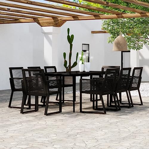 Qnhdfrt Garten Essgruppe 9 teilig Schwarz Outdoor Esstisch mit 8 Stühlen aus PVC Rattan und Glasplatte 200 x 100 cm für Terrasse Garten Balkon von Qnhdfrt