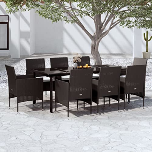 Qnhdfrt Garten Essgruppe 9 teilig Schwarz PE Rattan Esstisch mit 8 Stühlen und Kissen für Terrasse Garten und Balkon von Qnhdfrt