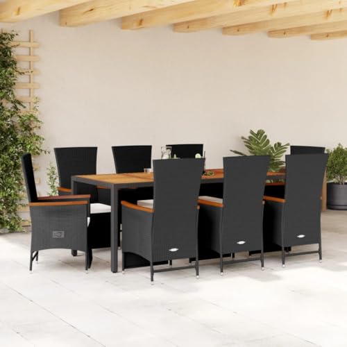 Qnhdfrt Garten Essgruppe 9 teilig Schwarz PE Rattan mit Akazienholz Tisch und 8 verstellbaren Stühlen inklusive Cremeweißen Kissen für Garten Terrasse und Balkon Qnhdfrt Garten Essgruppe 9 teilig Schwarz PE Rattan mit Akazienholz Tisch und 8 verstellbaren Stühlen inklusive Cremeweißen Kissen für Garten Terrasse und Balkon von Qnhdfrt