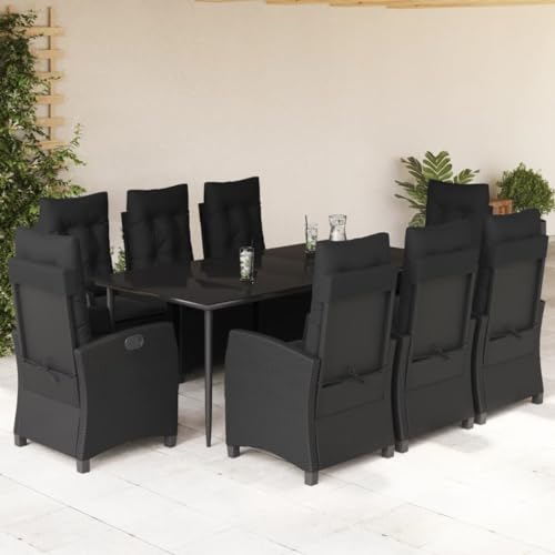 Qnhdfrt Garten Essgruppe 9 teilig Schwarz PE Rattan mit Glas Tischplatte und Kissen für Terrasse Garten Balkon Qnhdfrt Garten Essgruppe 9 teilig Schwarz PE Rattan mit Glas Tischplatte und Kissen für Terrasse Garten Balkon von Qnhdfrt