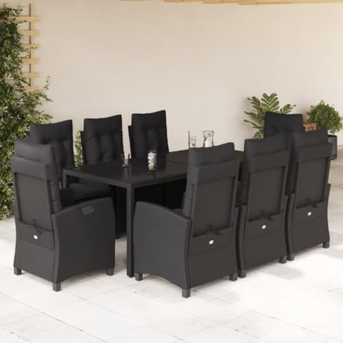 Qnhdfrt Garten Essgruppe 9 teilig Schwarz PE Rattan mit Glas Tischplatte und Verstellbaren Stühlen für Terrasse Garten Balkon Qnhdfrt Garten Essgruppe 9 teilig Schwarz PE Rattan mit Glas Tischplatte und Verstellbaren Stühlen für Terrasse Garten Balkon von Qnhdfrt