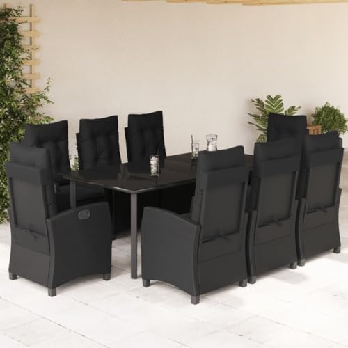 Qnhdfrt Garten Essgruppe 9 teilig Schwarz PE Rattan mit Glas Tischplatte und verstellbaren Liegestühlen für Terrasse Garten und Balkon Qnhdfrt Garten Essgruppe 9 teilig Schwarz PE Rattan mit Glas Tischplatte und verstellbaren Liegestühlen für Terrasse Garten und Balkon von Qnhdfrt