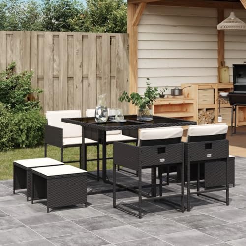 Qnhdfrt Garten Essgruppe 9-teilig Schwarz PE Rattan mit Kissen Klappbar und Platzsparend für Terrasse Balkon und Garten Qnhdfrt Garten Essgruppe 9-teilig Schwarz PE Rattan mit Kissen Klappbar und Platzsparend für Terrasse Balkon und Garten von Qnhdfrt