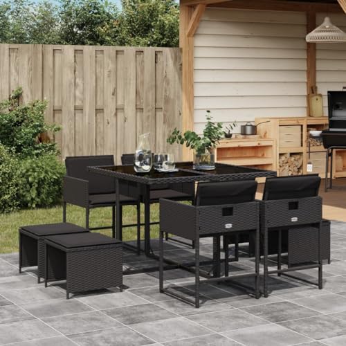 Qnhdfrt Garten Essgruppe 9 teilig Schwarz PE Rattan mit Kissen Klappbar und Platzsparend für Terrasse Garten und Balkon Qnhdfrt Garten Essgruppe 9 teilig Schwarz PE Rattan mit Kissen Klappbar und Platzsparend für Terrasse Garten und Balkon von Qnhdfrt