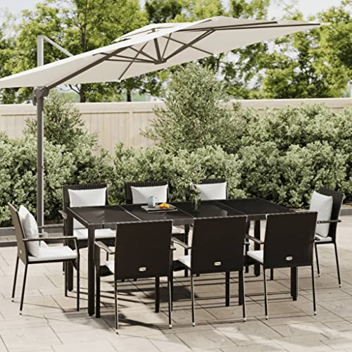 Qnhdfrt Garten Essgruppe 9 teilig Schwarz PE Rattan mit Kissen Modernes Design Outdoor Esstisch und Stühle Set für Garten Balkon Terrasse von Qnhdfrt
