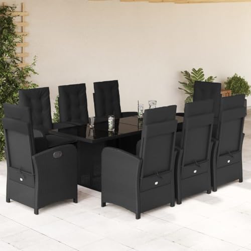 Qnhdfrt Garten Essgruppe 9 teilig Schwarz PE Rattan mit Kissen Outdoor Sitzgruppe für Garten Terrasse Balkon mit Verstellbarer Rückenlehne und Glas Tisch Qnhdfrt Garten Essgruppe 9 teilig Schwarz PE Rattan mit Kissen Outdoor Sitzgruppe für Garten Terrasse Balkon mit Verstellbarer Rückenlehne und Glas Tisch von Qnhdfrt