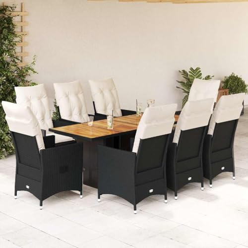 Qnhdfrt Garten Essgruppe 9 teilig Schwarz PE Rattan mit Kissen Verstellbare Relaxsessel Akazienholz Tisch für Garten Terrasse Balkon Qnhdfrt Garten Essgruppe 9 teilig Schwarz PE Rattan mit Kissen Verstellbare Relaxsessel Akazienholz Tisch für Garten Terrasse Balkon von Qnhdfrt