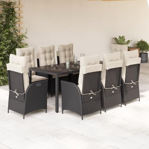 Qnhdfrt Garten Essgruppe 9 teilig Schwarz PE Rattan mit Kissen und Glas Tischplatte für Terrasse Balkon und Garten Qnhdfrt Garten Essgruppe 9 teilig Schwarz PE Rattan mit Kissen und Glas Tischplatte für Terrasse Balkon und Garten von Qnhdfrt