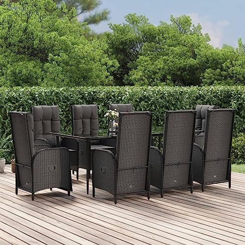 Qnhdfrt Garten Essgruppe 9 teilig Schwarz PE Rattan mit Kissen und Verstellbarer Rückenlehne für Terrasse Balkon und Garten Qnhdfrt Garten Essgruppe 9 teilig Schwarz PE Rattan mit Kissen und Verstellbarer Rückenlehne für Terrasse Balkon und Garten von Qnhdfrt