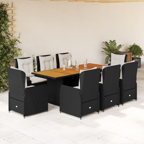 Qnhdfrt Garten Essgruppe 9 teilig Schwarz mit Kissen PE Rattan Tisch Akazienholz verstellbare Relaxsessel für Terrasse Garten Balkon Qnhdfrt Garten Essgruppe 9 teilig Schwarz mit Kissen PE Rattan Tisch Akazienholz verstellbare Relaxsessel für Terrasse Garten Balkon von Qnhdfrt