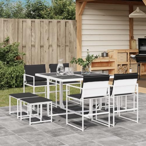 Qnhdfrt Garten Essgruppe 9 teilig Weiß Textilene Klappbare Stühle mit Kissen für Terrasse Balkon und Garten Qnhdfrt Garten Essgruppe 9 teilig Weiß Textilene Klappbare Stühle mit Kissen für Terrasse Balkon und Garten von Qnhdfrt