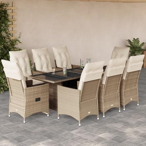 Qnhdfrt Garten Essgruppe 9 teilig aus PE Rattan mit Kissen Beige Verstellbare Relaxsessel und Tisch für Terrasse Garten und Balkon Qnhdfrt Garten Essgruppe 9 teilig aus PE Rattan mit Kissen Beige Verstellbare Relaxsessel und Tisch für Terrasse Garten und Balkon von Qnhdfrt
