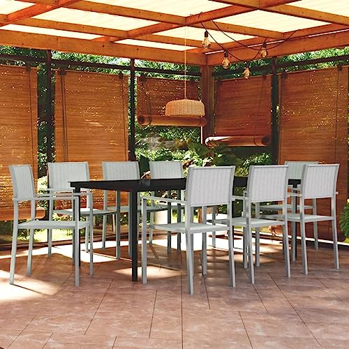 Qnhdfrt Garten Essgruppe 9 teilig mit Glas Tisch und 8 Stühlen Outdoor Set in Schwarz und Weiß für Terrasse Balkon Gartenbereich von Qnhdfrt