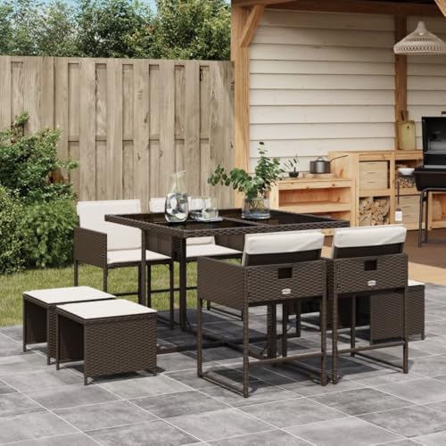 Qnhdfrt Garten Essgruppe 9 teilig mit Kissen PE Rattan Klappstühle Bierzeltgarnitur für Terrasse Balkon und Garten von Qnhdfrt