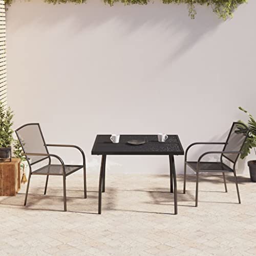 Qnhdfrt Garten Essgruppe Anthrazit 100x100 cm Stahl Tisch und 2 Stühle Set Modernes Design Robust und Stapelbar für Balkon Terrasse Garten von Qnhdfrt