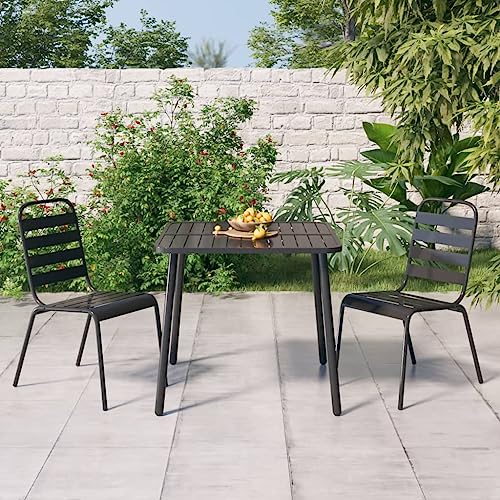 Qnhdfrt Garten Essgruppe Anthrazit 3 teilig Stahl Esstisch mit 2 Stühlen Outdoor Balkonmöbel Set 80 x 80 cm Modernes Design Robust von Qnhdfrt