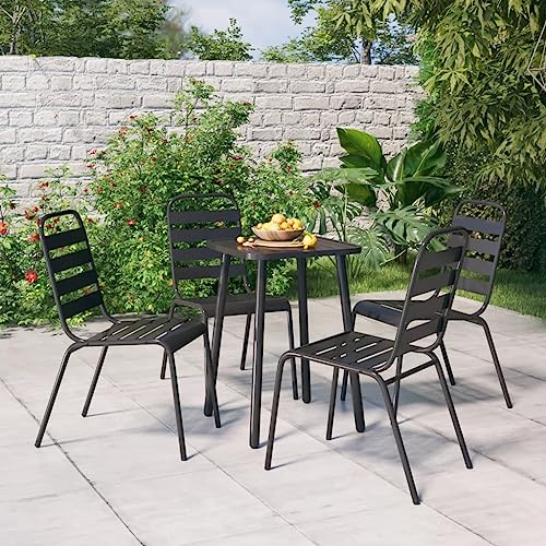 Qnhdfrt Garten Essgruppe Anthrazit 4 Stühle und Tisch Set aus Stahl Modernes Design Robust und Platzsparend für Balkon Terrasse Garten von Qnhdfrt