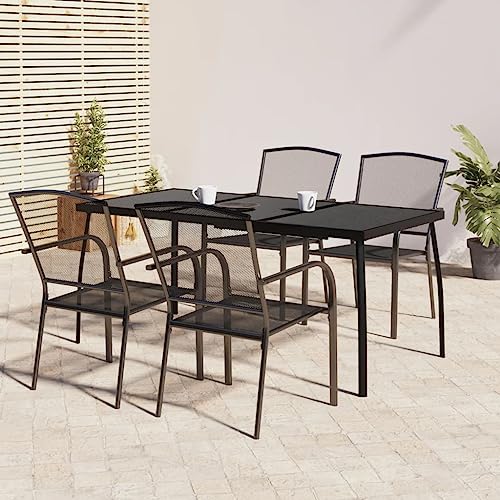 Qnhdfrt Garten Essgruppe Anthrazit 5 teilig Outdoor Esstisch und Stühle Set aus Stahl mit Pulverbeschichtung Modernes Design für Balkon Terrasse Garten von Qnhdfrt