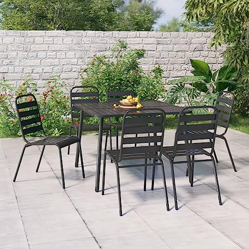 Qnhdfrt Garten Essgruppe Anthrazit 7 teilig Stahl Esstisch mit 6 Stühlen Outdoor Set für Balkon Terrasse Garten Qnhdfrt Garten Essgruppe Anthrazit 7 teilig Stahl Esstisch mit 6 Stühlen Outdoor Set für Balkon Terrasse Garten von Qnhdfrt