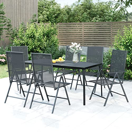 Qnhdfrt Garten Essgruppe Anthrazit 7 teilig Stahl Klappbar Verstellbar Outdoor für Balkon Terrasse Garten von Qnhdfrt