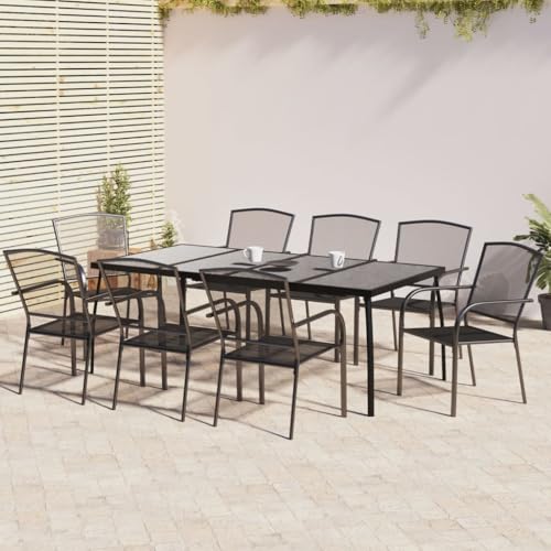 Qnhdfrt Garten Essgruppe Anthrazit 9 teilig Esstisch und 8 Stühle Set aus Stahl mit Pulverbeschichtung Modernes Design für Balkon Terrasse Garten von Qnhdfrt