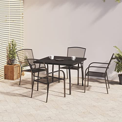 Qnhdfrt Garten Essgruppe Anthrazit Stahl 100 x 100 cm Outdoor Esstisch mit 4 Stapelbaren Stühlen Modernes Design Robust und Langlebig für Balkon Terrasse Garten von Qnhdfrt