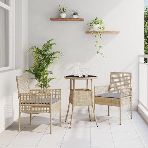 Qnhdfrt Garten-Essgruppe Beige Poly Rattan 3-TLG Set mit Tisch und 2 Stühlen, Rundes Design für Balkon Terrasse, Wetterfest UV-beständig Qnhdfrt Garten-Essgruppe Beige Poly Rattan 3-TLG Set mit Tisch und 2 Stühlen, Rundes Design für Balkon Terrasse, Wetterfest UV-beständig von Qnhdfrt