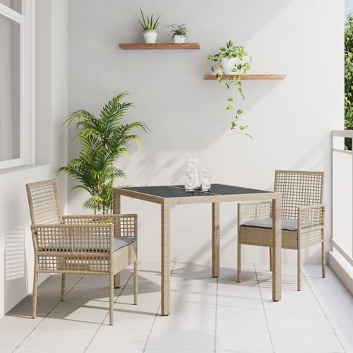 Qnhdfrt Garten Essgruppe Beige Poly Rattan Quadratischer Esstisch 90x90 cm mit 2 Stühlen für Outdoor Nutzung Modernes Design Robust und Wetterfest für Garten Terrasse Balkon Qnhdfrt Garten Essgruppe Beige Poly Rattan Quadratischer Esstisch 90x90 cm mit 2 Stühlen für Outdoor Nutzung Modernes Design Robust und Wetterfest für Garten Terrasse Balkon von Qnhdfrt