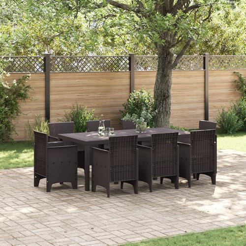 Qnhdfrt Garten-Essgruppe Braun Poly Rattan Rechteckig mit 8 Stühlen für Garten Terrasse Balkon – Modernes Design, UV-beständig, Leicht zu Reinigen, Platz für 10 Personen von Qnhdfrt